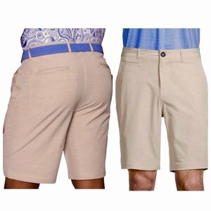 TAILORBYRD T-BYRD Flat Front Model Khaki Textured Performance Golf Shorts • NWT